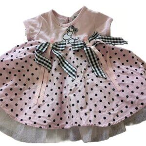 Rare,Too ! Full Skirt Pink Black Polka Dot Poodle Dress 6 Mo 1950s Inspired